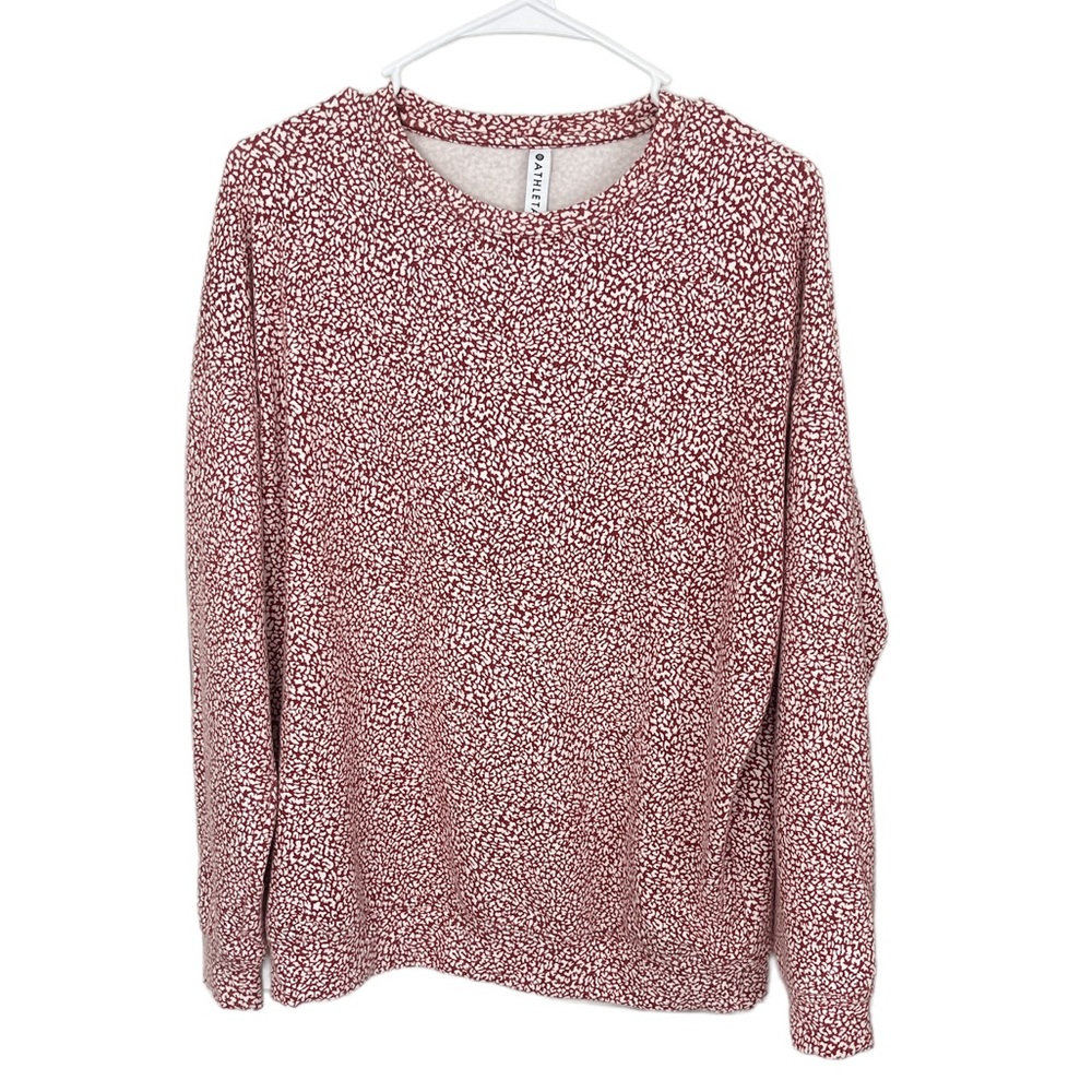Athleta Balance Pullover Crewneck Sweatshirt XS Leopard Relaxed Long Sleeve Top